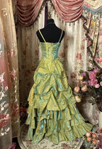 Vestido de Baile Longo Vintage Verde Sábio em Linha-A com Alças Finas e Brilhante, Vestido de Noite com Contas Y8517