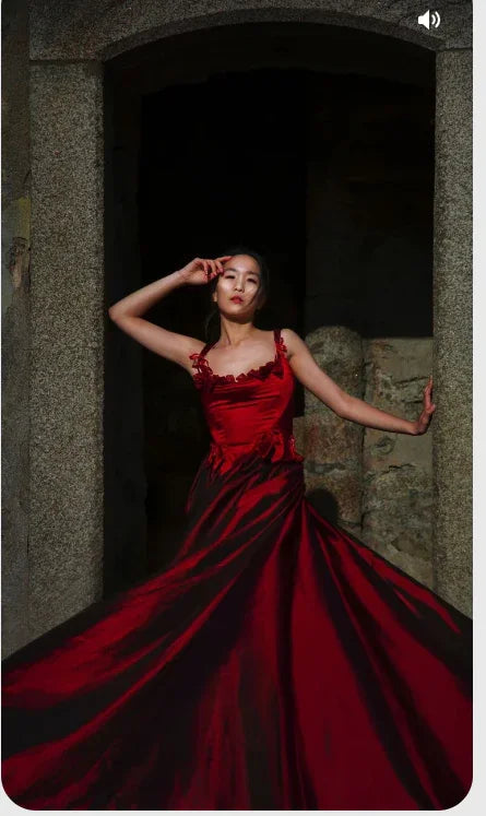 Merveilleuse robe longue rouge de bal sans manches robe de soirée Y308
