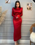 Vestido de noche rojo elegante de mangas largas Vestido de gala rojo Y6933