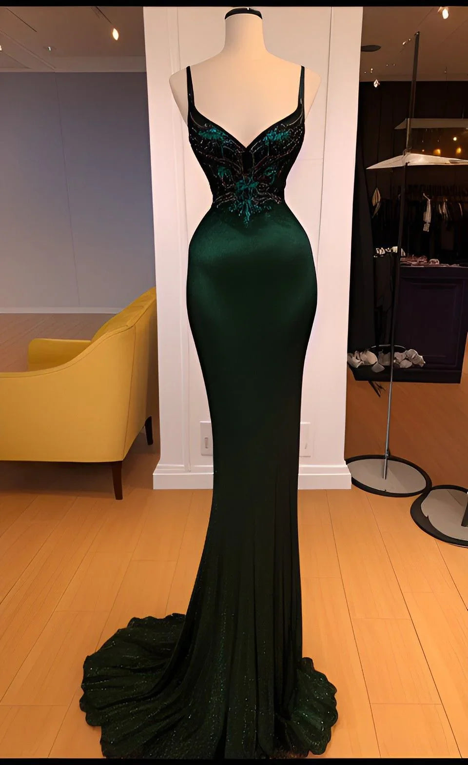 Vestido de noite verde esmeralda deslumbrante, modelo tubo/coluna, com cauda, vestido de concurso Y4303