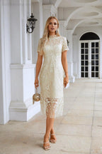 Vestido de noite curto de estilo chinês com bordados e mangas curtas para senhoras, para festas, casamentos e compras 28105