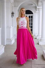 Abito da sera da damigella senza maniche con collo all'americana in chiffon e pizzo da donna per matrimonio, ballo e festa 28120