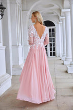 Abito da sera da damigella con scollo rotondo, maniche lunghe in chiffon e pizzo, lunghezza corta davanti e lunga dietro, abito da sposa da sera 28123