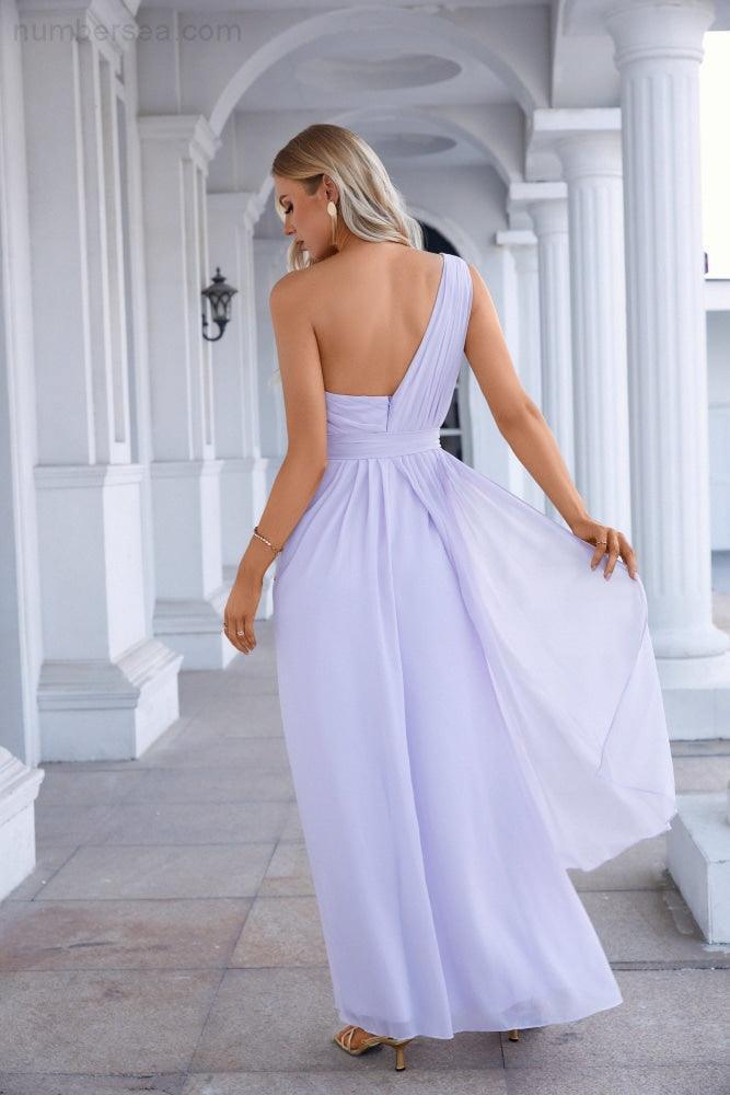 Abito da sera senza maniche con una spalla sola in chiffon con fiocco, damigella d'onore, abito da cerimonia, ballo di fine anno, festa SEA28133