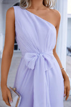 Abito da sera senza maniche con una spalla sola in chiffon con fiocco, damigella d'onore, abito da cerimonia, ballo di fine anno, festa SEA28133