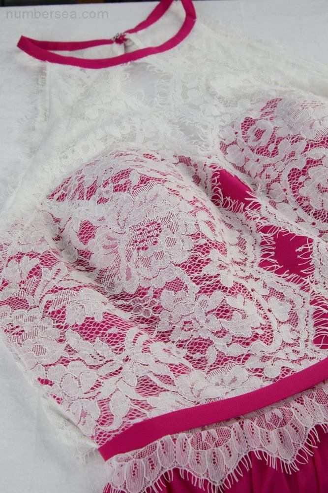 Abito da sera da damigella senza maniche con collo all'americana in chiffon e pizzo da donna per matrimonio, ballo e festa 28120