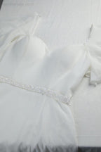 Abito da sera da damigella con maniche a volant in chiffon, spacco frontale, per ballo, matrimonio e festa serale 28115