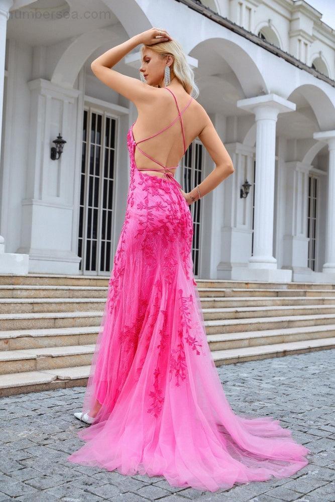 Ladies Spaghetti Strap Sequin V Neck Mermaid Long Bridesmaid Dress Prom Wedding Party Evening Dress 28086