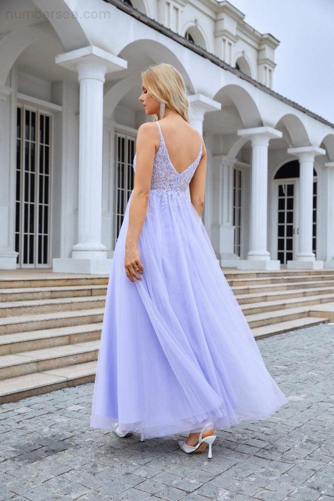 Senhoras decote em v chiffon renda cinta espaguete vestido de dama de honra festa de casamento praia vestido de noite 28090