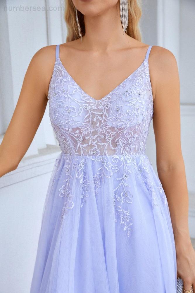Senhoras decote em v chiffon renda cinta espaguete vestido de dama de honra festa de casamento praia vestido de noite 28090
