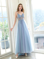 Boutique Evening Dresses Luxury Beaded Prom Dress Luxury Evening Party Dresses Spaghetti Strap Dressblee