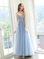 Boutique Evening Dresses Luxury Beaded Prom Dress Luxury Evening Party Dresses Spaghetti Strap Dressblee