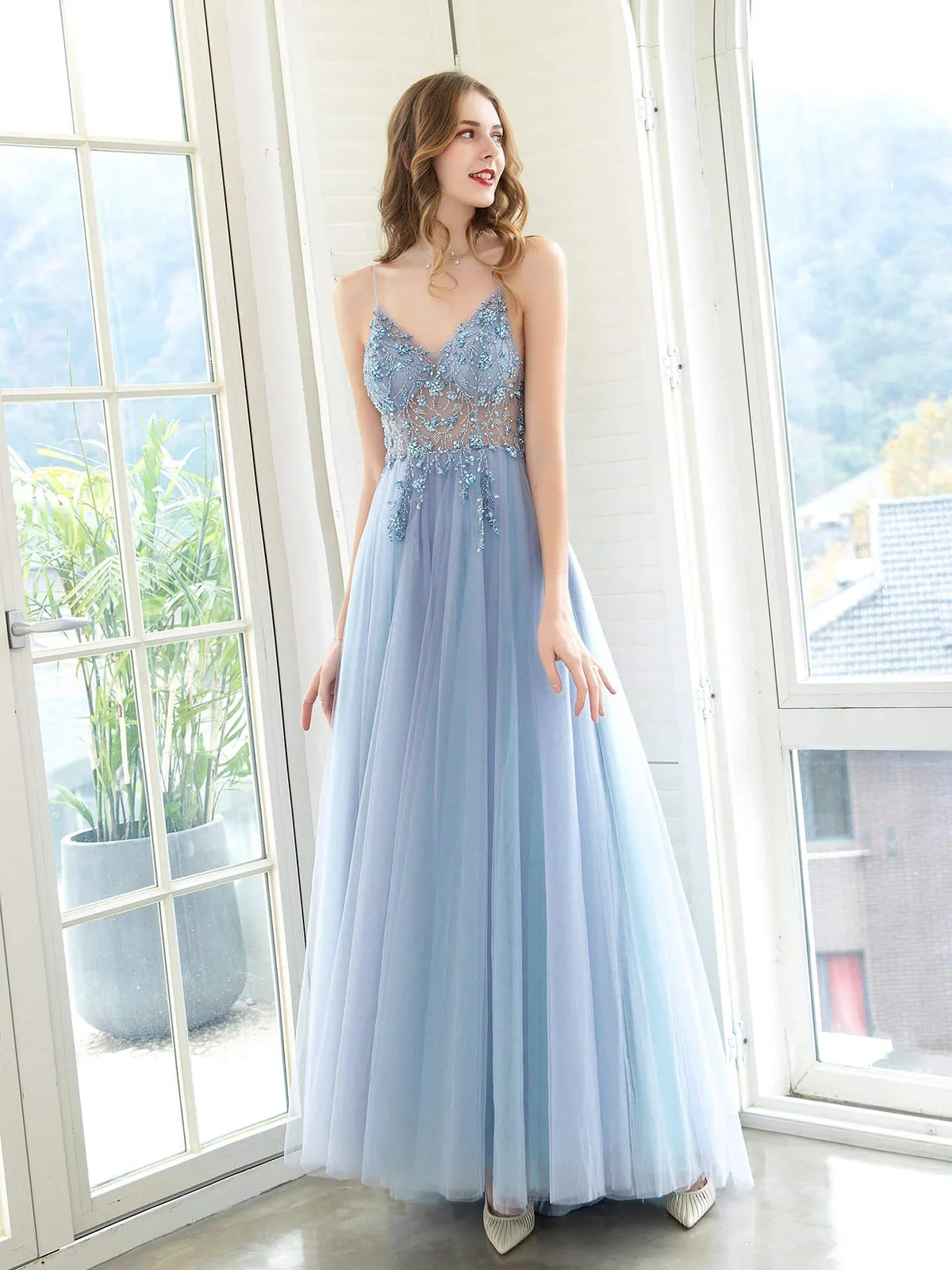 Boutique Evening Dresses Luxury Beaded Prom Dress Luxury Evening Party Dresses Spaghetti Strap Dressblee