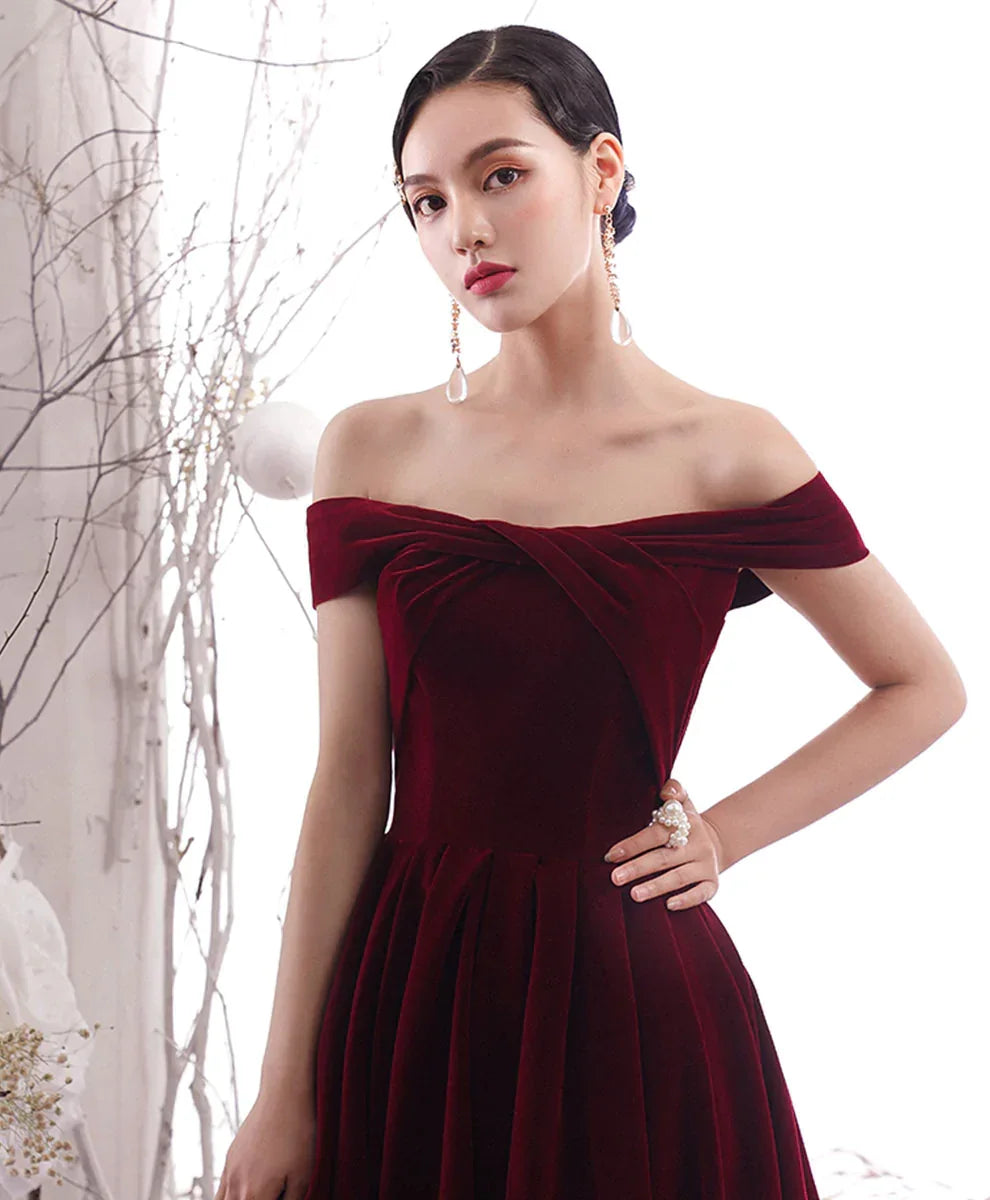 Robe longue de bal simple bordeaux Robe de soirée bordeaux Y1428