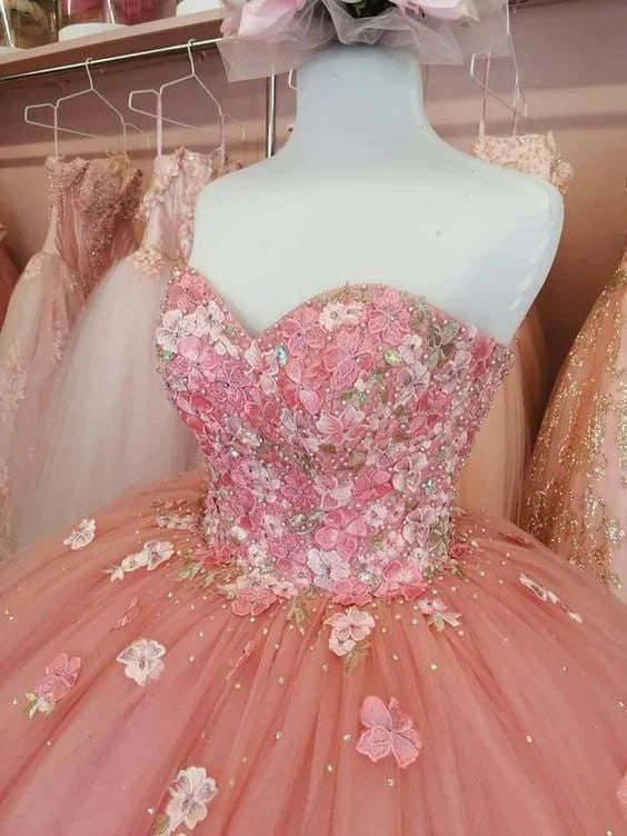 Vestido de Baile Bufante de Tule com Decote Coração Glamouroso Vestido de 16 Anos Y2684