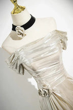 Charming Champagne Off The Shoulder Satin Prom Dress Mermaid Evening Gown Y8202