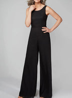 Chiffon Mother of the Bride Pantsuit with Scoop Neck and Half Sleeves