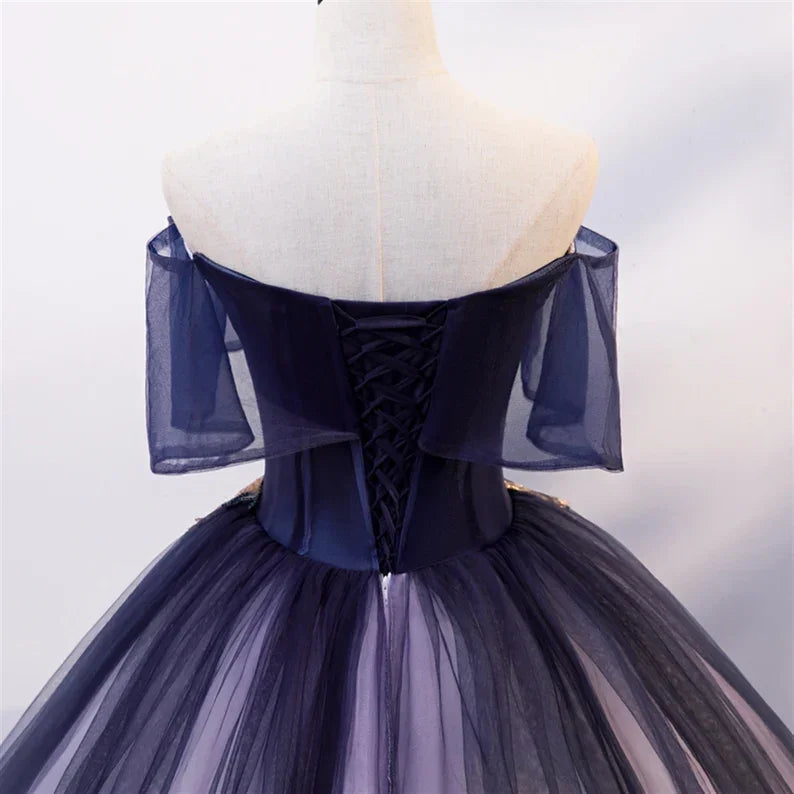 Vestido de Tule com Renda Floral e Contas Ombre, Vestido de Quinceañera, Vestido de Baile Y1935