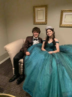 Vestido Verde de Baixo dos Ombros para Baile de Debutante Y6085