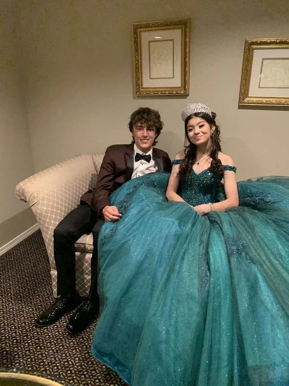 Vestido Verde de Baixo dos Ombros para Baile de Debutante Y6085