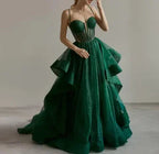 Vestido de Noite Brilhante Verde Corpete Vestido de Noite em Linha A Y6339