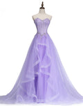 Neues Süßes Bankett Hellviolettes Spitzenlanges Abendkleid Die Braut Elegantes Trägerloses A-Linien Abschlussballformelles Festkleid Y1845