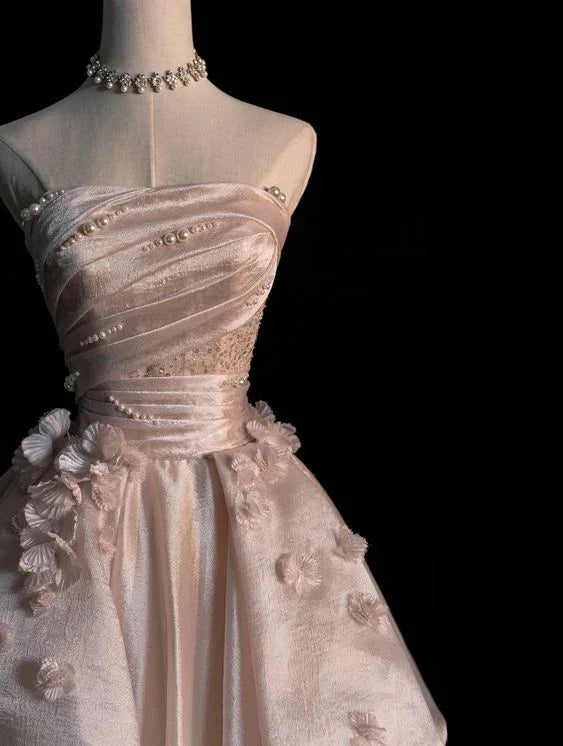 Generous Pink Strapless A-line Tulle Evening Dress Glam Dress Y6761
