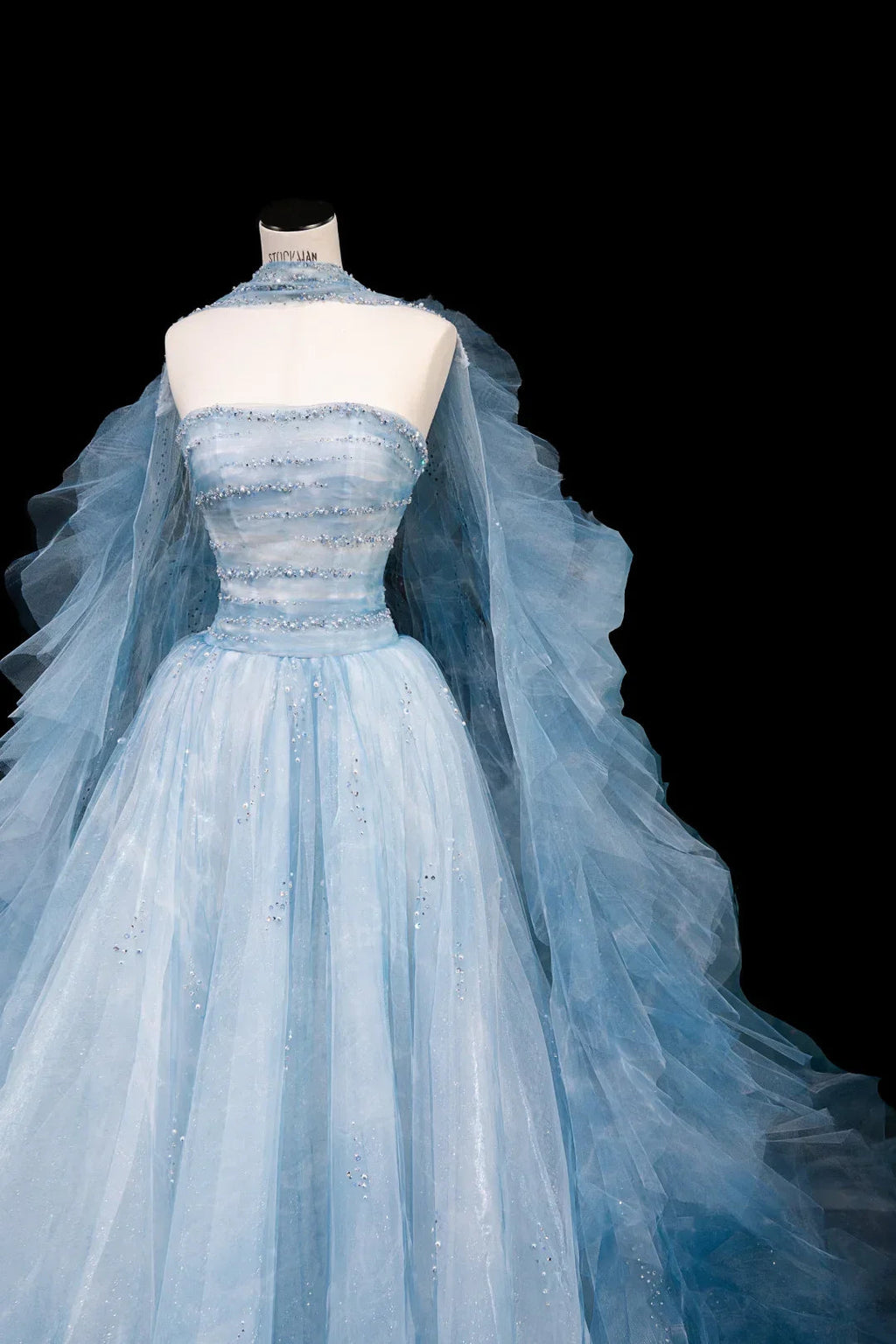 Vestido de baile longo azul sonho em tule com contas, corte em linha A, vestido de noite longo Y8691