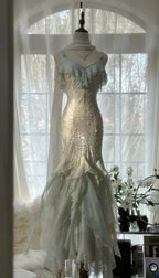 Classy Mint Green Temperament Mermaid Spaghetti Strap Chiffon Beaded Evening Dress Formal Prom Dress Y8546