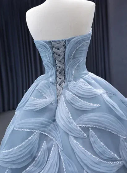 Vestido Princesa de Tule Azul Encantador com Decote Coração, Vestido de Baile Azul, Vestido de Fada Azul Y6472