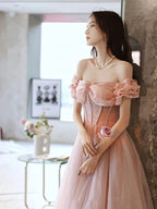 Robe longue de bal rose en tulle avec perles et décolleté en cœur, robe de soirée rose, Y2406