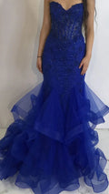 Vestido de Noite Elegante Cauda de Sereia Azul Real Vestido de Gala Azul Real Y6607