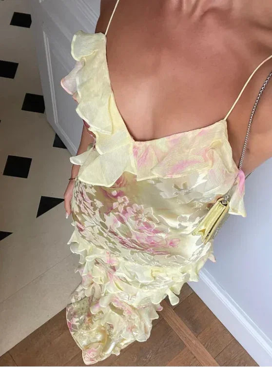 Robe de bal romantique en mousseline à bretelles spaghetti et col en V, robe de soirée charmante Y2306