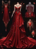 Hermoso vestido de noche sirena de satén rojo con cuentas Vestido formal de baile de graduación Y8328