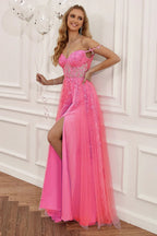 A-line Navy Blue Prom Dress Lace Tulle Evening Dress Y382