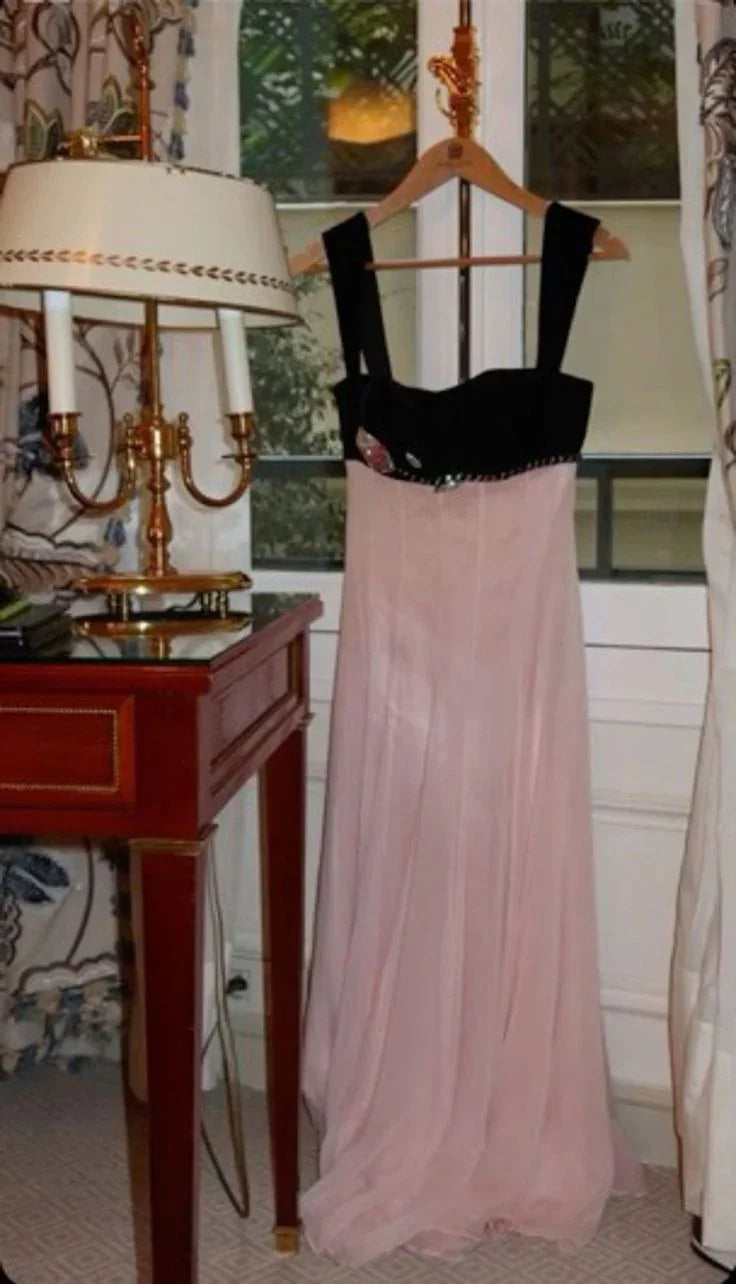Vestido de fiesta largo de tirantes elegantes, línea A, color rosa Y7900