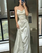 Robe de bal longue sirène glamour, robe de soirée blanche sans manches Y1983