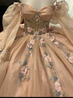 Novo Vestido de Baile para Quinceanera para Rapariga de 16 Anos Aplicações de Contas Manga Comprida Vestido de Princesa para Festa de Finalistas Y5469