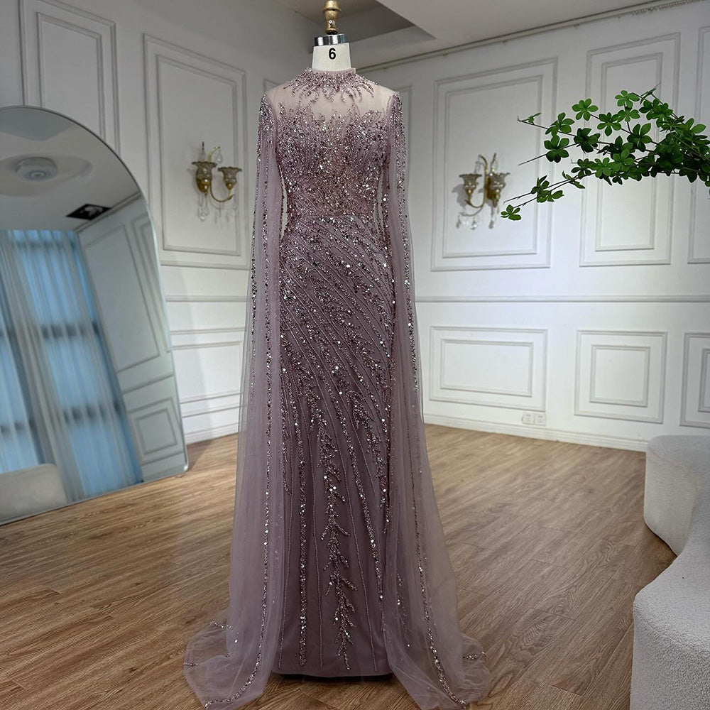 Luxury Nude Mermaid Evening Dress with Cape Sleeves LA71885A