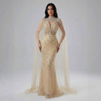 Robe de soirée de luxe en perles couleur nude avec traîne en tulle LA72189A