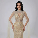 Robe de soirée de luxe en perles couleur nude avec traîne en tulle LA72189A