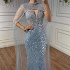 Robe de soirée de luxe en perles couleur nude avec traîne en tulle LA72189A