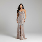 Luxuriöses hautfarbenes Korsett mit Perlenbesatz Meerjungfrau-Abendkleid LA72803A