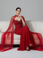 Abito da sera di lusso con perline caramello di Dubai e mantellina LA72811C