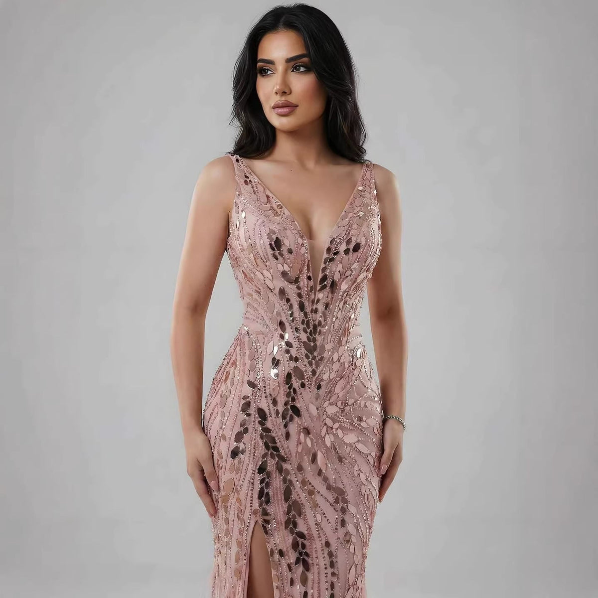 Robe de soirée sirène en plumes avec perles bleues de luxe LA73369