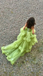 Vestidos largos de tul verde para baile de graduación, vestidos formales de noche en línea A Y2029