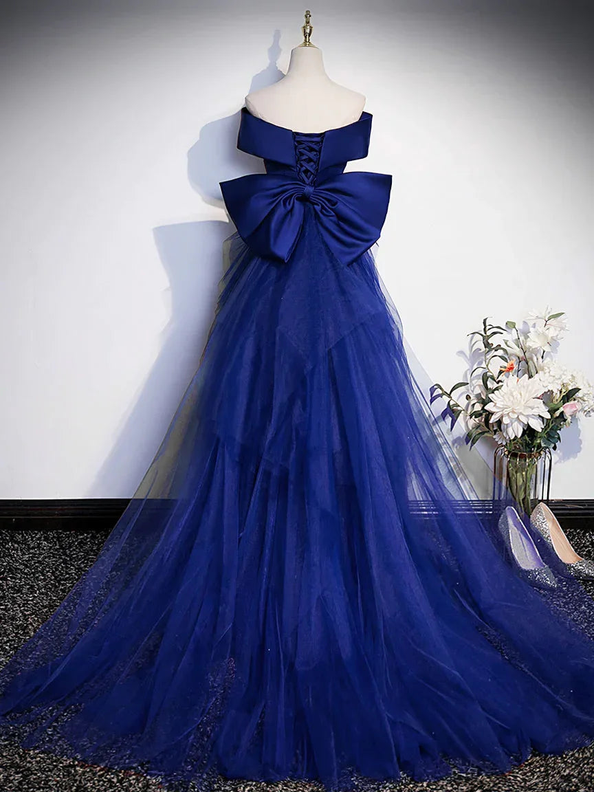 Robe de bal longue en satin bleu royal sirène, épaules dénudées, robe de soirée bleue Y7429