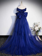 Robe de bal longue en satin bleu royal sirène, épaules dénudées, robe de soirée bleue Y7429