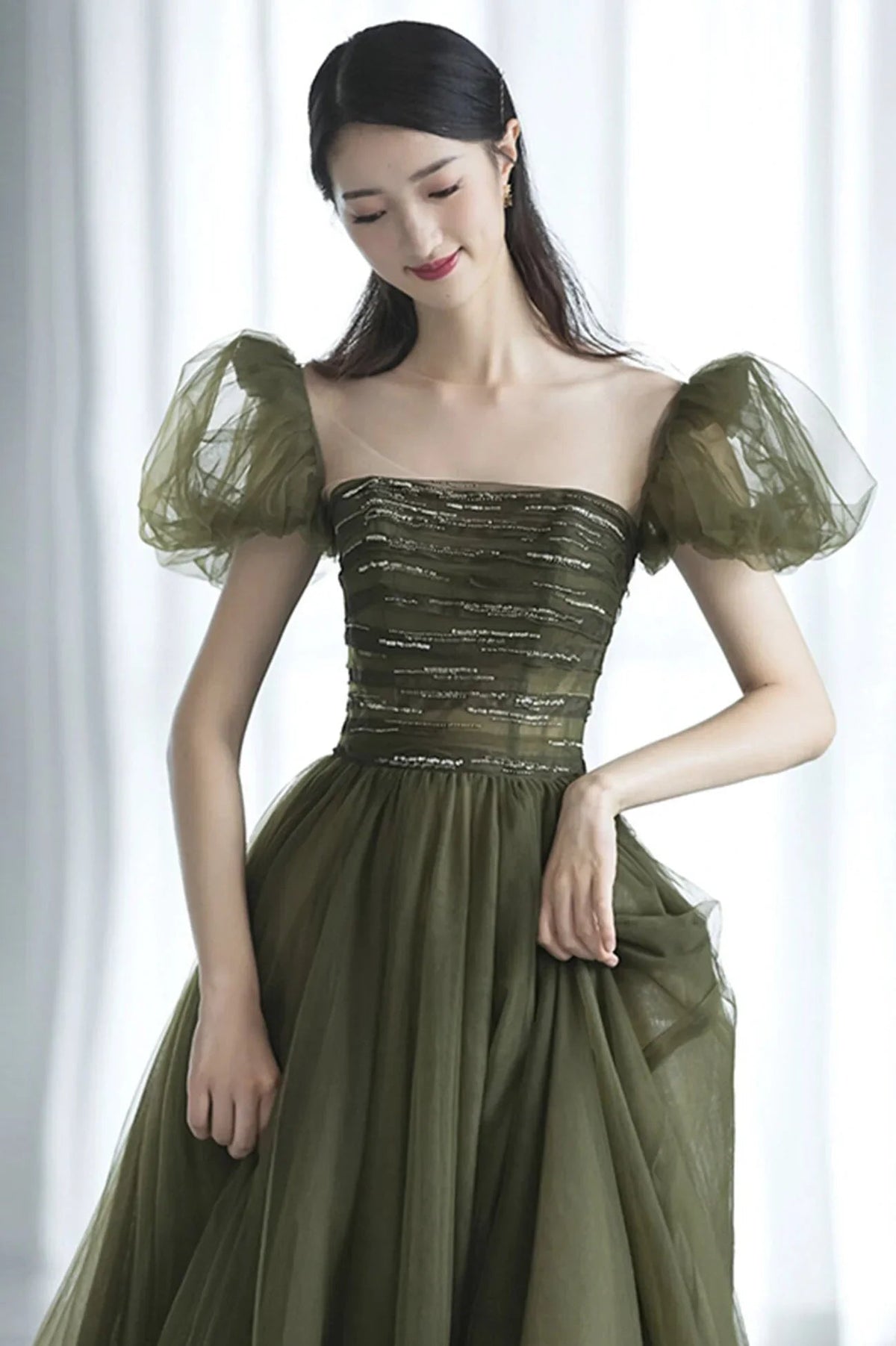 Grünes Tüll langes Ballkleid grünes Abendkleid Y623