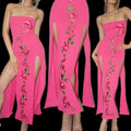 Pink Strapless Sexy Slit Sheath Prom Dress Formal Evening Dress Y8473